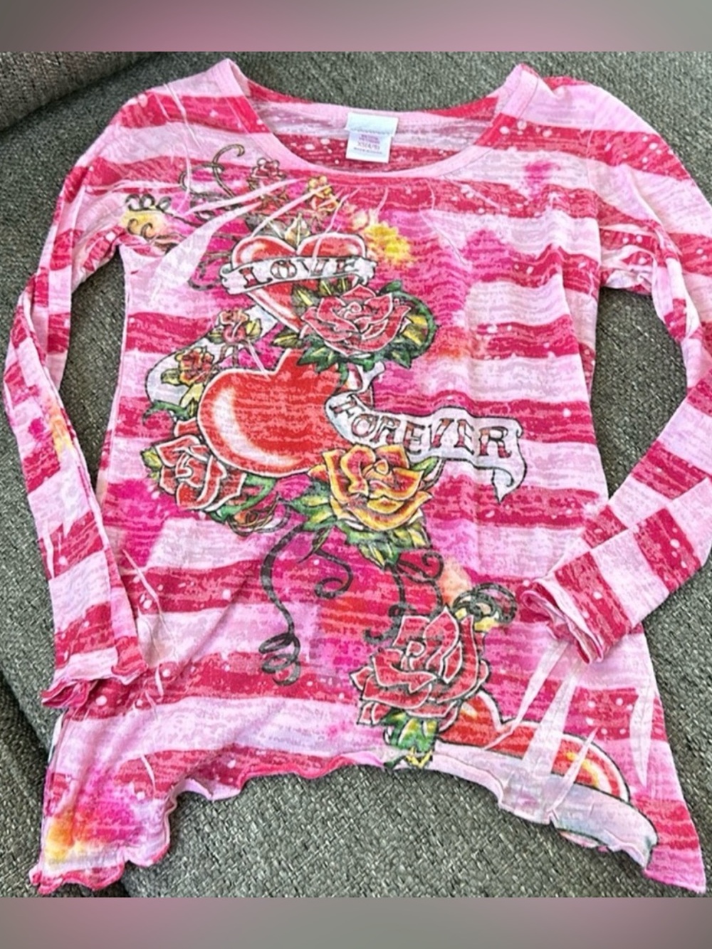 Xhilaration Girls XS 4/5 Y2K Tattoo Heart Handkerchief Hem Shirt